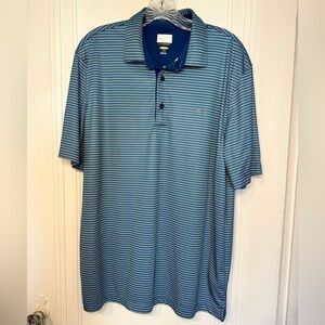 Greg Norman Collection Navy, Light Blue, Lime Green Striped Polo